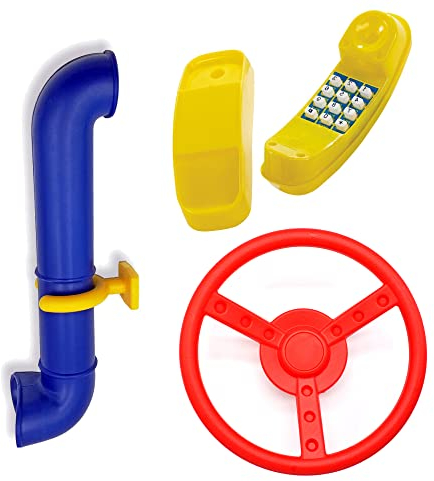 GK Zubehör-Set z.B. für Spielturm mit blauem Periskop, gelbem Telefon und Steuer-/ Lenkrad in der Farbe (rot)