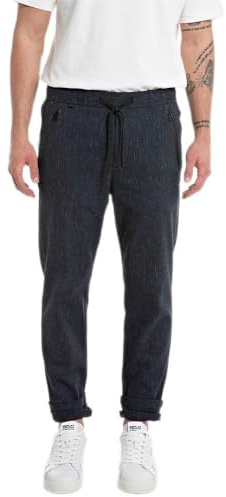 REPLAY M9685 Comfort Slub Effect Pantalones Informales de Negocios, Navy 010, 28W / 32L para Hombre