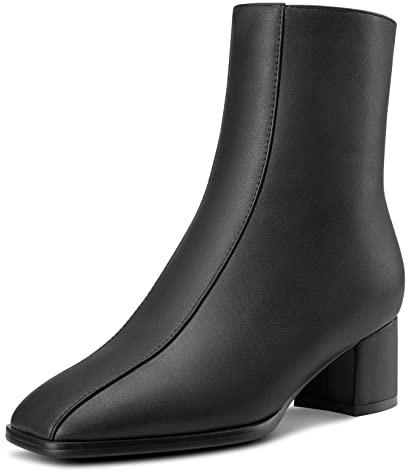 NobleOnly Femmes Bloc Chunky Bas Kitten Talon Heel Carré Bout Fermeture à Glissière Bottines Mariage Dress 5 CM Heels Noir 44 EU