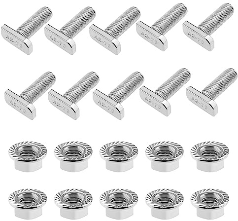 eMagTech 10PCS Hammer Head Screws M10x30 with M10 Flange Nuts Stainless Steel PV Profiles 28/15 Screw for Photovoltaic Mounting System T Groove Rail