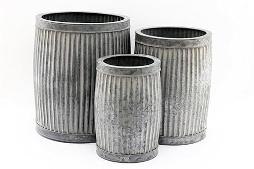 My Square Mile Galvanised Tub Planters Large Metal Round Ribbed Dolly Garden Drum Flower Pots (Small 21Litres)