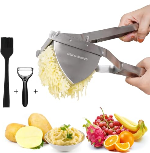OhanaBeach® Schiacciapatate professionale in acciaio inox. Manico in acciaio spesso. Per schiacciare patate, verdure e frutta。passatelli attrezzo。schiacciapatate acciaio inox。passaverdura manuale。