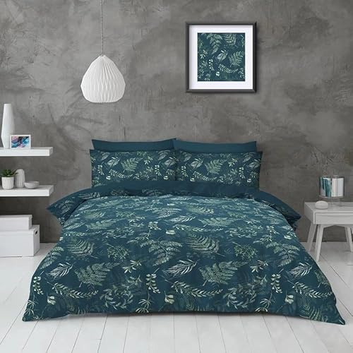 Lions Single Duvet Cover Set - 100% Polyester Reversible Printed Pattern Quilt Bedding with Pillowcase, Soft Leaf Floral Pattern, Bed Linen, Green