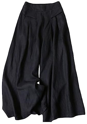 Culotte Damen Sommer Knielange Hosenrock Plissee Lang Mit Taschen Culotte Jogginghose Palazzo Große Größen Lässig 7/8 Hose Marlenehose Linen Pants Leinenhose Schwarz