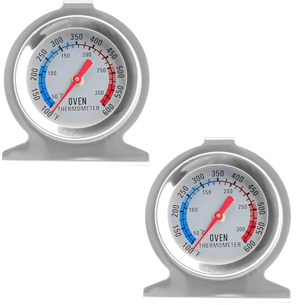 Thyonta 2PCS Stainless Steel Oven Thermometer, High-Temperature Resistant, No Battery Required, Celsius & Fahrenheit, 50°C/100°F to 300°C/600°F, Suitable for Oven, BBQ, Grill