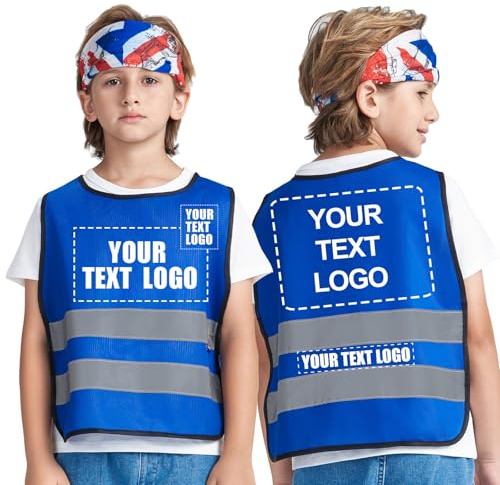 A-SAFETY Customized LOGO Blue 10-14 Years kids High Vis Reflective construction Safety vest Personalized printing