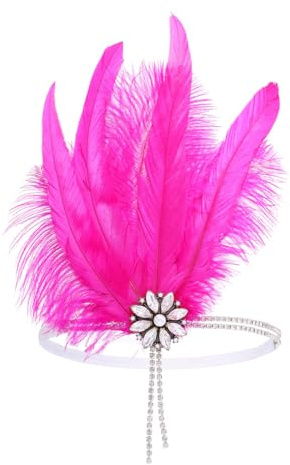 IYOU 1920er Jahre Feder Flapper Kopfschmuck Rosy Pink Kristall Gatsby Stirnband Abschlussball Hochzeit Haarschmuck für Damen