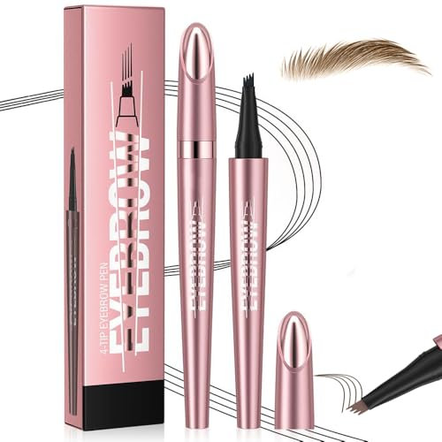 2024 Neu Augenbrauenstift Wasserfest, 3D Microblading Augenbrauenstift mit 4 Gabelspitzen Applikator, Langanhaltenden Magischer Eyebrow Pen Erzeugt Mühelos Natürlich Aussehende Brauen (1#-Hellbraun)