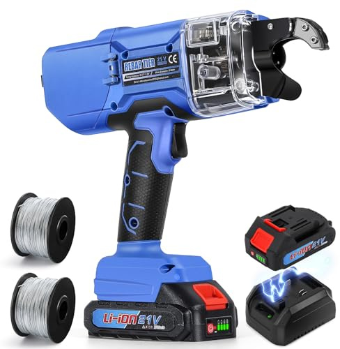 NEWTRY 20V Lieur fil fer d'armatures Professionnel Automatique Pince à Ligature sur Batterie pour Barres d'acier de 0,3'' ~ 1.33'' (7~34mm), avec 2 Batteries 2,0 Ah et Chargeur (bleu)
