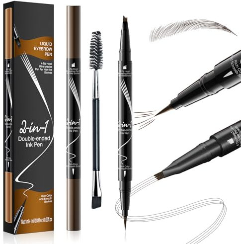 Matita per sopracciglia 2 in 1, impermeabile, con 4 punte a forchetta e pennello preciso, penna per microblading 3D per sopracciglia, crea un trucco per sopracciglia naturale e di lunga durata