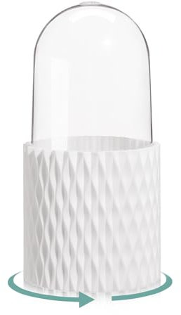 LoNinLoAn Makeup Brush Holder Organizer with Clear Lid, 360 Rotating Cosmetics Helder, 5 Compartments Brush Holde, Make Up Brushs Holder for Dressing Table for Lipsticks, Comb, Beauty Tool(White)