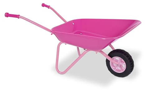 Relaxdays Children's Wheelbarrow, Ergonomic Handles, HWD: 43x74x36 cm, Metal, Plastic, Toy for Garden Play, Pink/Black