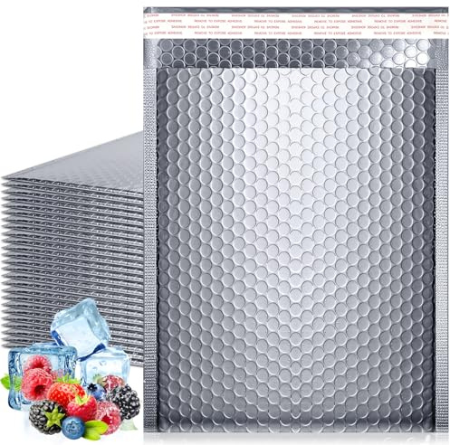 EOGRFW 25 Metallic Thermal Bubble Mailers, 11 X 15 Inches, Sliver