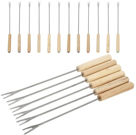 Toyvian 18 Forchette per Fonduta in Acciaio Inox con Manico in Legno, Set di Forchettine per Formaggio e Frutta, Utensili Resistenti al Calore per Picnic, Barbecue e Riunioni Familiari