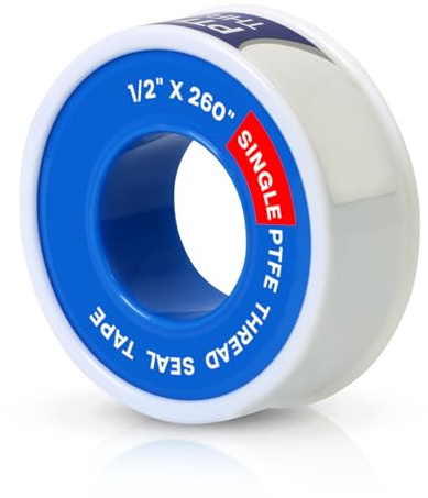 Supply Giant Plumbers PTFE Tape 1/2 W x 260 L Pipe Thread Tape, High Density Thread Sealant Tape Water Seal Plumbing Tape for Shower Head, Pipes, Gas Lines, Leak Prevention