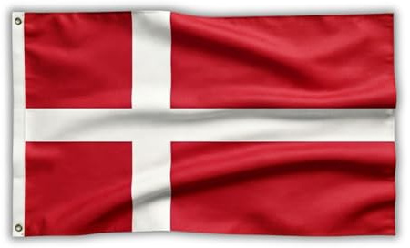 Denmark Flag 5ft x 3ft with Brass Eyelets – Polyester Danish Flag Banner for Eurovision Parties, Football Matches, Home & Garden Display