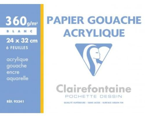 Lot de 5 Pochette de 6 feuilles de Papier Gouache & Acrylique, 360 g/m², 24x32, blanc