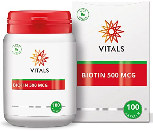 Vitals Biotin - 500mcg, 100 vegane Kapseln. Vitamin B8 in hoher Dosis. Unterstützt Kohlenhydrat-, Fett- und Eiweißstoffwechsel.