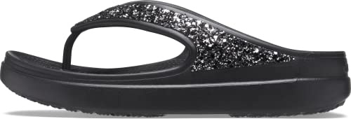Crocs Women's Sloane Embellished Wedge Flip Flops | Sandals for Women, Black Glitter, 10 Women