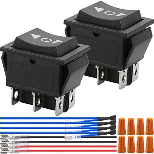 Xiatiaosann Wippschalter 12V Kippschalter Ein-Aus-Ein 6-pin Momentan Polaritätsumkehrschalter DPDT 6 Terminals 10A Motorsteuerung AC 110V-220V DPDT Auto Boot Wipptaster mit Kabel, 2 Stück