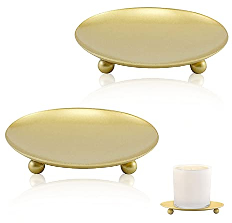 Feliciay 2 Stück Kerzenhalter Stumpenkerzen,Retro-Kerzenhalter, Teelichthalter Metall für Hochzeit Räucherkegel Spa Gebet Home Party, Weihnachts Tisch Deko(Gold) - 10cm