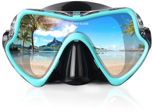 Snorkel Diving Mask, Professional Adults Snorkeling Mask Gear, Ultra Clear Tempered Glass Swim Mask Anti Leakage Swimming Goggles with Nose Cover for Men Women Youth(Mint)