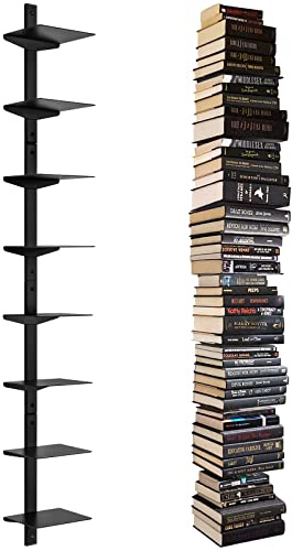 ART-GIFTREE Estantería invisible flotante para montar en la pared, 8 niveles, torre de libros vertical, organizador de libros robusto de metal para oficina en casa, 4 unidades, Negro