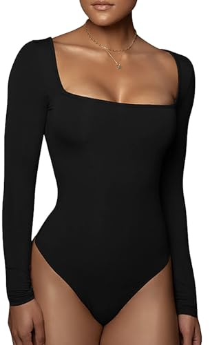 RoomTour Bodysuit Tops Elegant Langarm Body Damen Damenbody for damen Stringbody 1-Schwarz XS