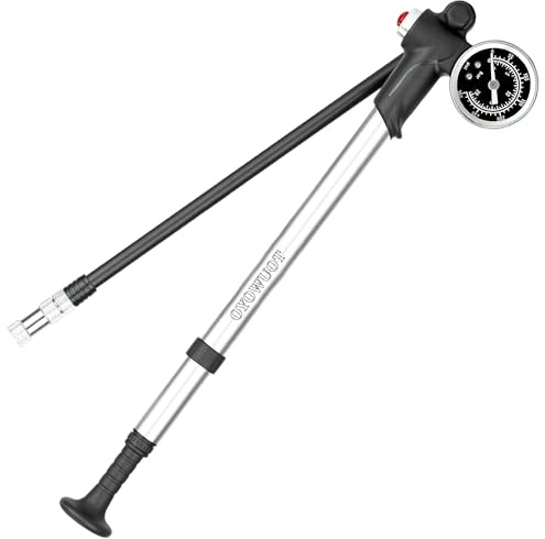 OYOWUOT High Pressure Shock Pump (300Psi), Portable Mountain Bike Pump with Gauge, Mini Air MTB Pump for Front Fork / Rear Suspension with Air Bleed Button, fits Presta & Schrader Valves (Silver)