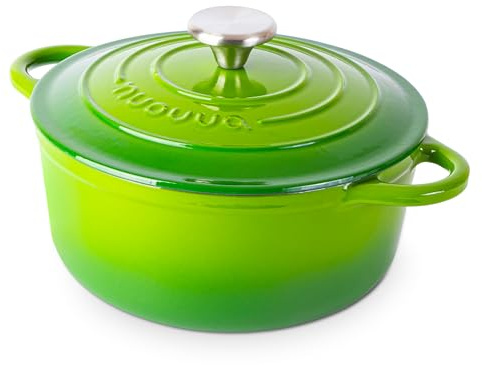 Casseruola in Ghisa Smaltata, Pentola Olandese Antiaderente con Coperchio, Induzione/Gas/Forno, Cottura Omogenea – 2.9 Liter 24cm Verde – da Nuovva