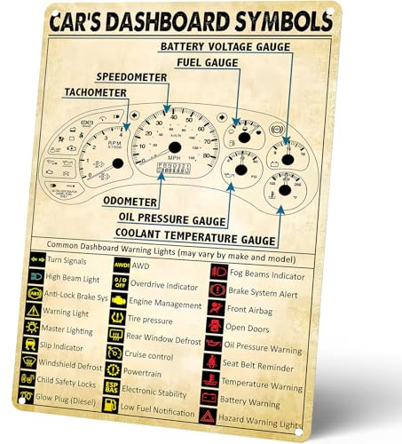 Homely Accents Vintage Car Dashboard Symbols Tin Sign for Garage Wall Decor