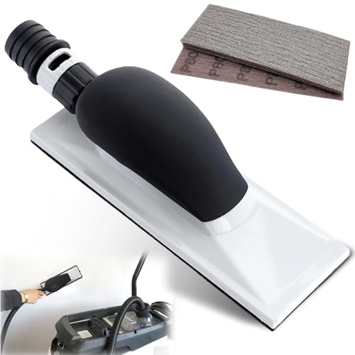 Smerigliatrice manuale da 198 x 70 mm, con aspirazione, manico per l'estrazione della polvere, blocco di spugna abrasiva privo di polvere con 5 fogli di carta vetrata di diverse grana P80 P120 P180