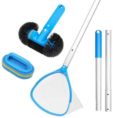 TidyMister 4-in-1 Spa Cleaning Set - Hot Tub Small Pools Maintenance Accessories Kit with Skimmer Net Round Brush Scrubber and 2ft Pole