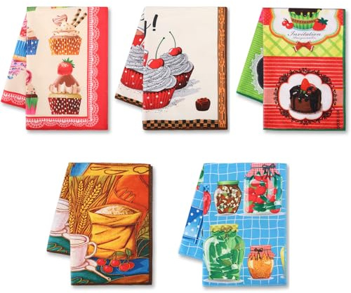 Autilify Strofinacci Cucina Cotone-Set di 5 Asciugamani Da Cucina Per Vacanze Decorativi,40x55 CM (Pasticcini)