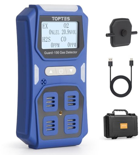 TopTes Guard-156 Gasmelder, 4 Gasmelder Für H2S, CO, LEL und O2, mit 3 Alarmmodi (visuell, Vibration, Ton), 0,5s Schnellreaktion, Staub- und explosionsgeschütztes Design, ideal für Arbeit und Zuhause
