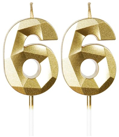 mciskin Gold 66th Birthday Candles, 3D Number 66 Candles for Cake, Women Men 66th Birthday Decorations,Pearl Gold Candle Cake Topper Decorations for Birthday Party Weddings Anniversary Supplies