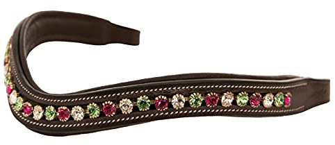 Exion Curved Crystal Browband for Horses – Soft Padded Bling English Bridle Brow Band | Dressage, Show, Jumping | Black, Brown | Clear, Peridot, Fuchsia Crystal Browband For Horses