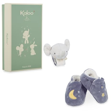 Kaloo – elefantarmband och tossor set – armband och tossor med klockor – förfinad babygåva – stimulerar tidig utveckling och motoriska färdigheter – personlig presentask – K210010