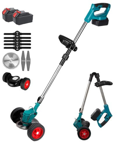 Cortadora de Césped de 2 Ruedas sin Accionamiento, Batería Cortacesped Electrico, 1500W Cortacésped Manual Push con 3 Cuchillas para Jardín, Patio Interior(Azul)