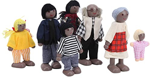Akozon Familjedocka Figurer Mänsklig leksak Prydnad Pedagogisk Furu Miniatyr dockhus Tillbehör 3 (7 svarta dockor)