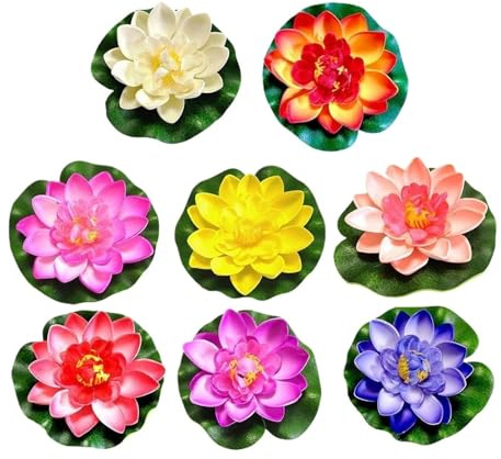 HKYBCF Flor de Loto Artificial, Flor Falsa, Flor de Loto Flotante de Espuma con nenúfar, decoración Flotante for Estanque y jardín.(8pcs)