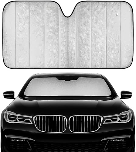 Parasole Auto Parabrezza Interno Pieghevole - Coprisole Auto UV con Ventose e Elastici, Protezione Solare per Cruscotto e Sedili, Universale per Auto SUV e Furgoni (Argento)