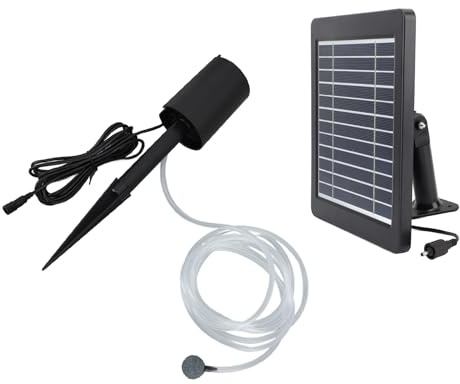 Akozon Kit Pompa d'aria per Aeratore per Laghetto Ad Energia Solare 6V 4W - Pompa di Ossigeno Impermeabile IP64 da 0,8 L/min per Acquari con 3 modalità Regolabili