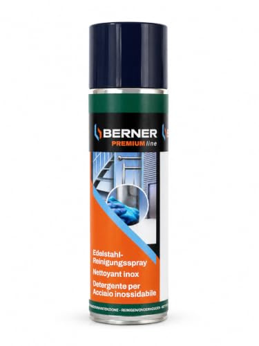 Berner Edelstahl Reinigungsspray 400 ml – Edelstahlreiniger für Küche, Grill & Haushaltsgeräte – Entfernt Fingerabdrücke, Fett & Schmutz – Streifenfreie Edelstahlpflege mit Schutzfilm