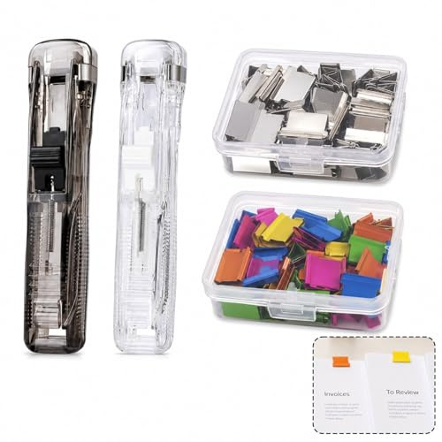 102Pcs No Damage Clam Clip Dispenser Set Handheld Mixed Paper Clip Refills | Holds pages securely, simple to reload, robust long-lasting build, compact size, ideal for office and home document sorting.
