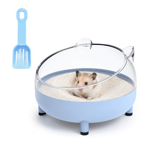 GUHIRALONA 2Pcs Hamster Sand Bath Set, Blue Container with Shovel for Small Pet Toilet Training and Dust-Free Bathing, Ideal for Dwarf Hamsters, Gerbils, Chinchillas and Syrian Hamsters