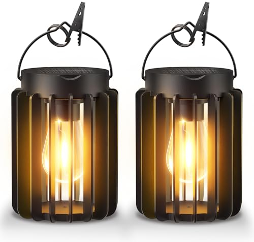 RECHOO Solarlampen für Außen Garten Hängend, 2 Stück Solarlaterne für Außen mit Größer LED-Glühbirne, IP65 Wasserdicht Solarleuchten für Außen mit Clip für Terrasse Rasen Balkon Hof Gartendeko