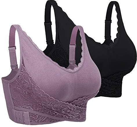 iClosam Spitzen BH Damen Sport BH Frauen Bra Ohne Bügel Bustier Spitzen Bra Mit Polstern Atmungsaktiv Bügelloser BH Front Closure Push Up Bequem Bustiers BH Gepolstert L-3XL