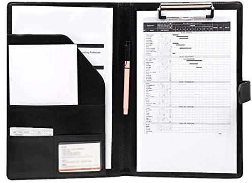 Tintoke A4 Klemmbrett Ordner Leder Klemmbrettmappe Kladde Schreibblock, Schreibmappe Mappe, Dokument-Ordnungshelfer Mit Innenfächern, Für Schul, Heim, Büro Verwenden (Black)