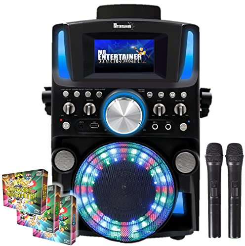 Groovebox Bluetooth CDG Karaoke Machine. Built in Screen & Disco Lights. Includes Songs & Microphones (Wireless Microphones + 600 Songs)